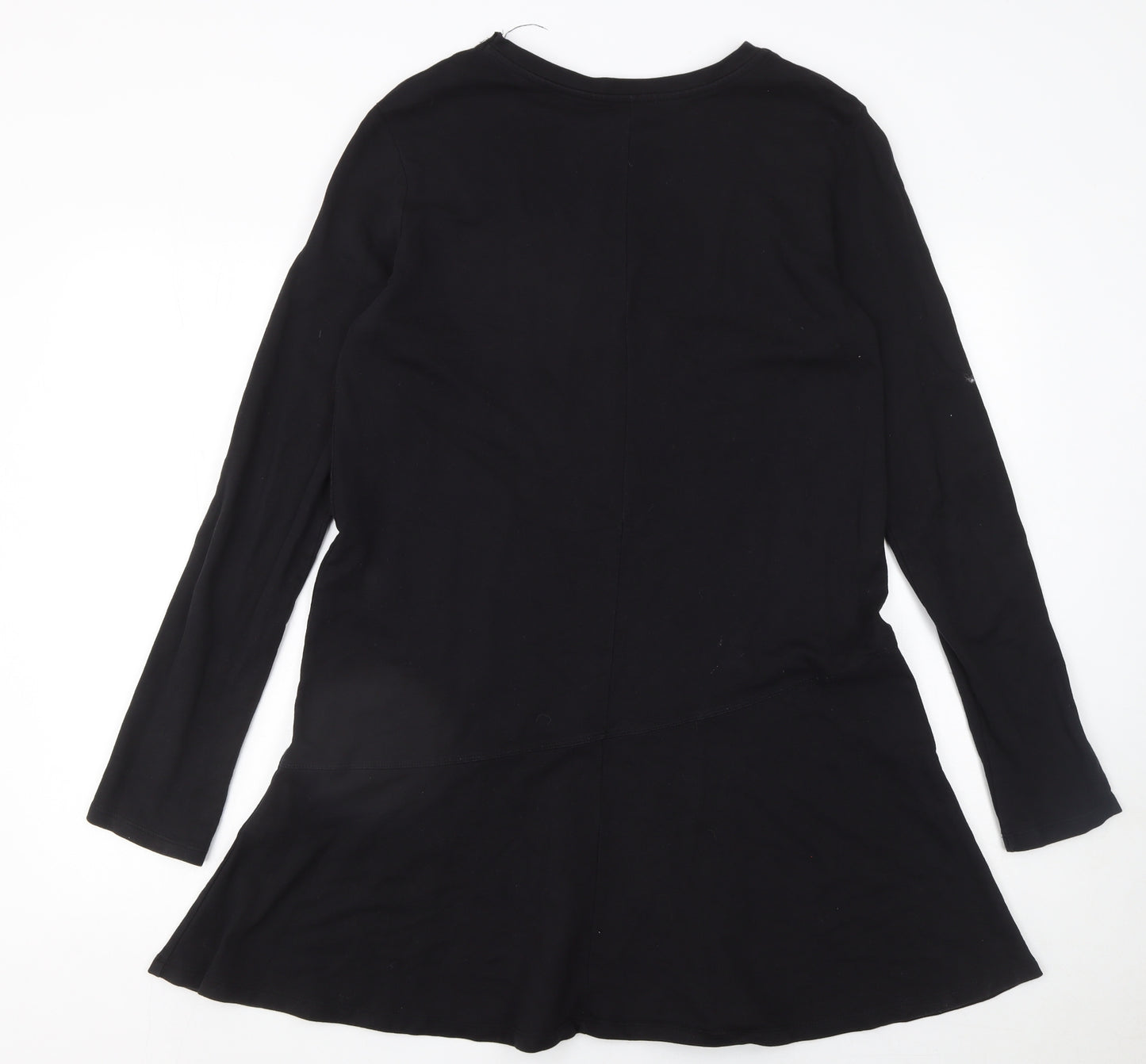 Zara Women Black Long Sleeve Cotton Shift Dress Size 12
