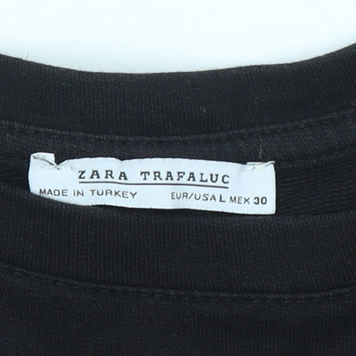 Zara Women Black Long Sleeve Cotton Shift Dress Size 12