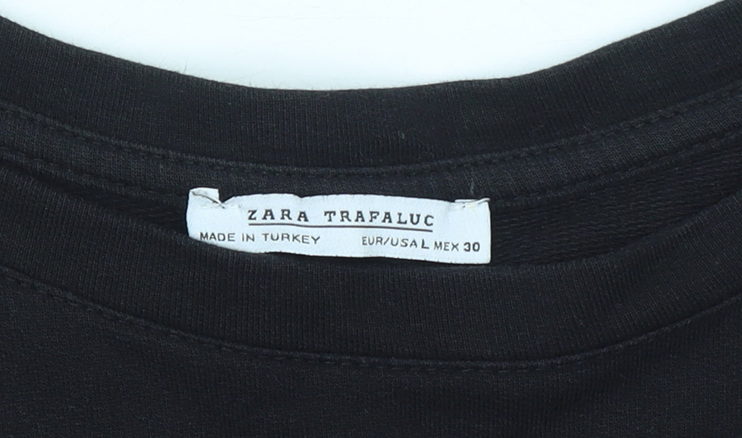 Zara Women Black Long Sleeve Cotton Shift Dress Size 12