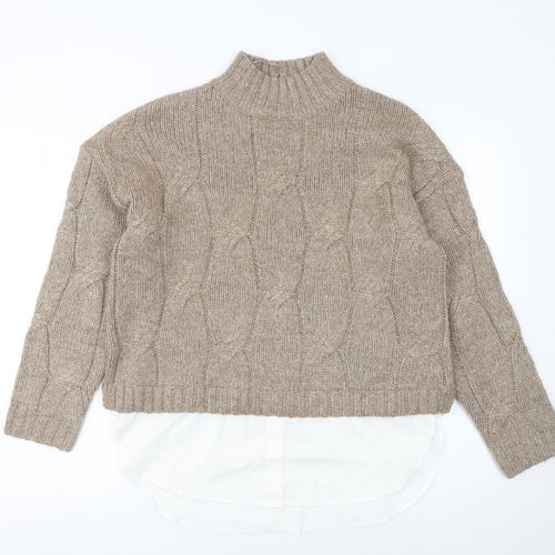 Primark Women Beige Cable-Knit Mock Neck Jumper Size 10