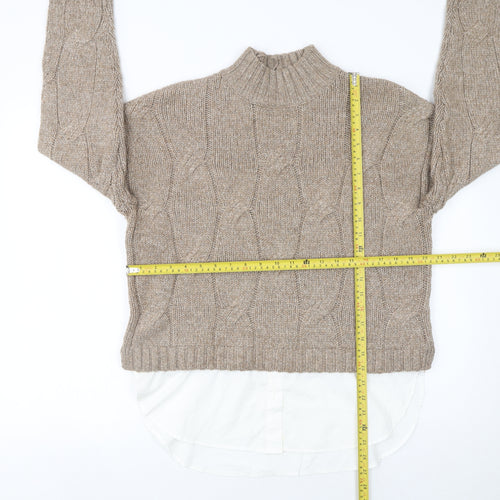 Primark Women Beige Cable-Knit Mock Neck Jumper Size 10