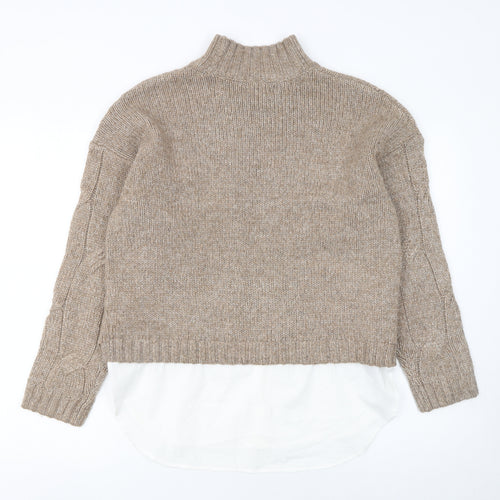 Primark Women Beige Cable-Knit Mock Neck Jumper Size 10