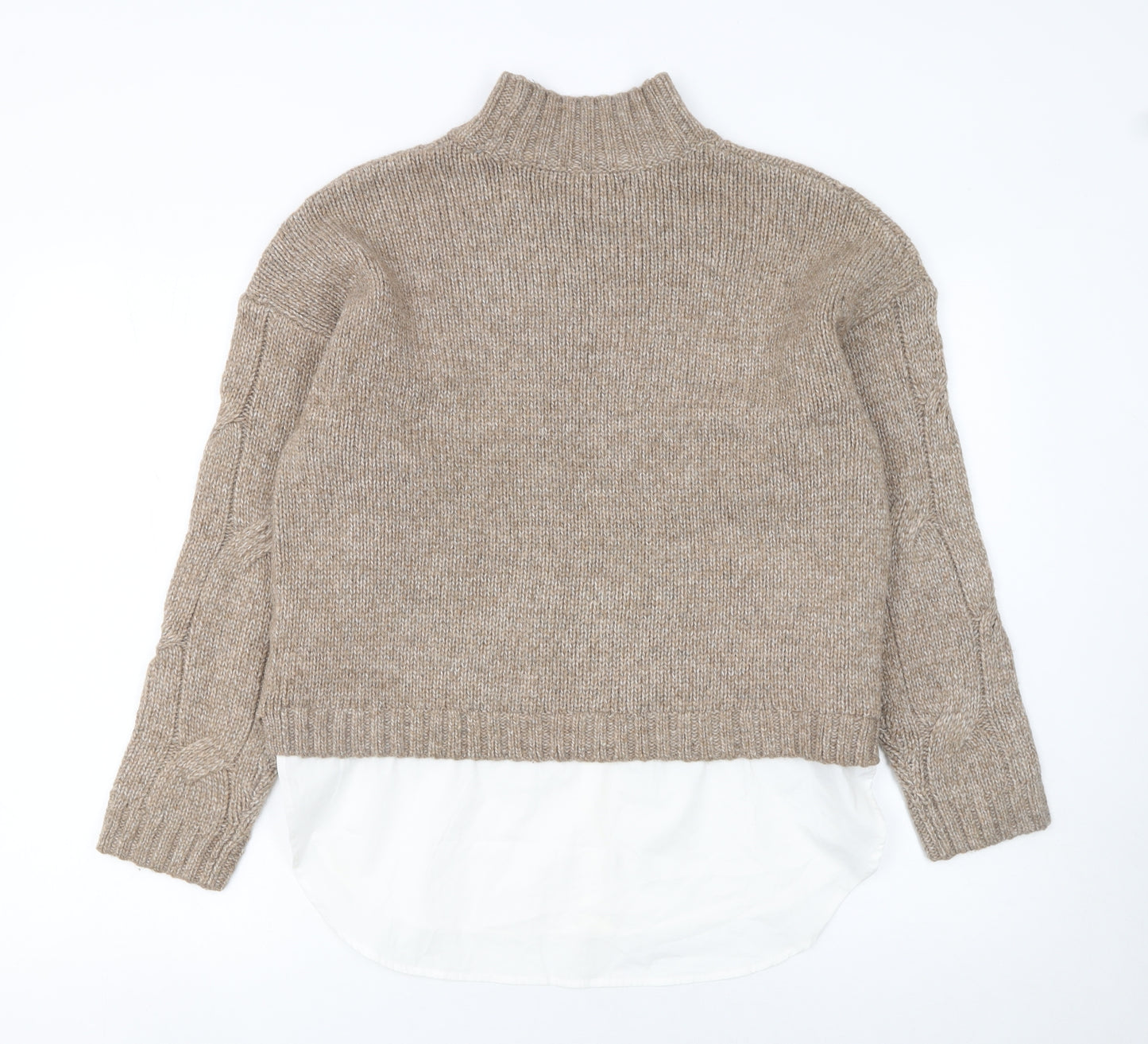 Primark Women Beige Cable-Knit Mock Neck Jumper Size 10