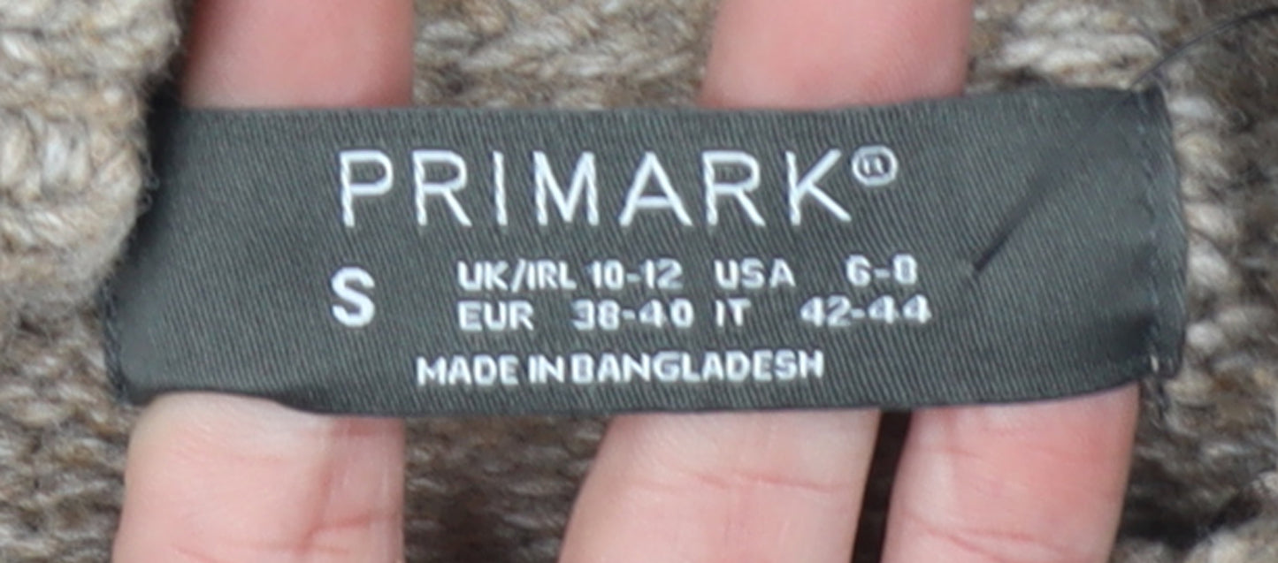 Primark Women Beige Cable-Knit Mock Neck Jumper Size 10