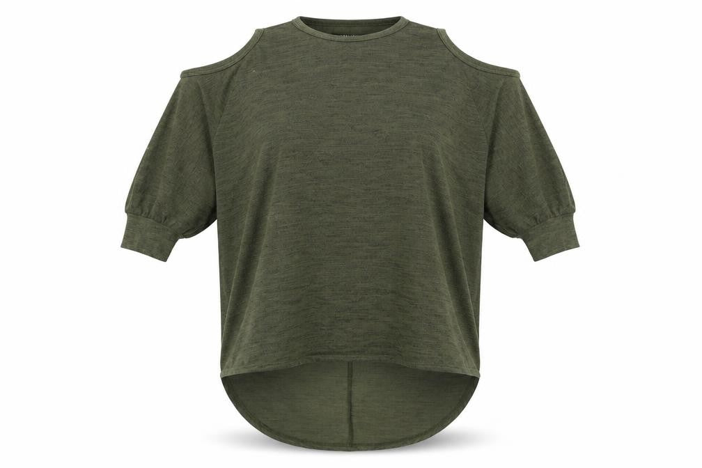 Front view of New Look Women Green Cold Shoulder Knit Jumper, size S