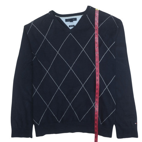 Tommy Hilfiger Men's Blue Argyle V-Neck Pullover Jumper XXL