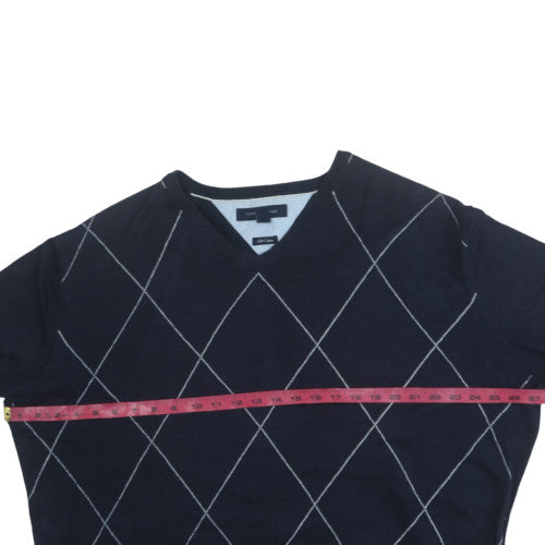 Tommy Hilfiger Men's Blue Argyle V-Neck Pullover Jumper XXL