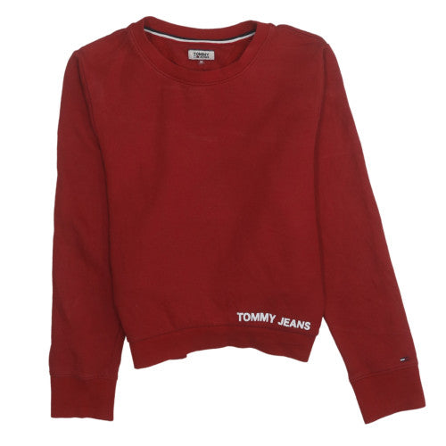 Tommy Jeans Womens Red Cotton Blend Crew Neck Pullover Sweatshirt Size M