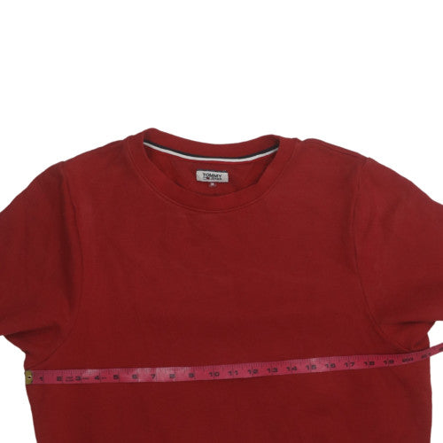 Tommy Jeans Womens Red Cotton Blend Crew Neck Pullover Sweatshirt Size M