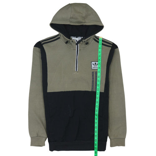 Adidas Mens Khaki Black Hoodie Size M 1/4 Zip Pullover Sweatshirt
