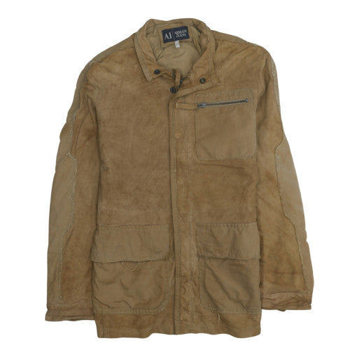 Armani Jeans Women's Beige Suede Biker Jacket Size 14