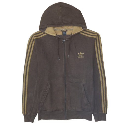 Adidas Mens Brown Full Zip Hoodie XL Hooded Lined Classic Style