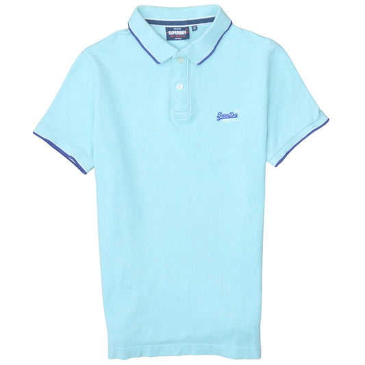 Superdry Men's Blue Slim Fit Cotton Short Sleeve Polo Medium
