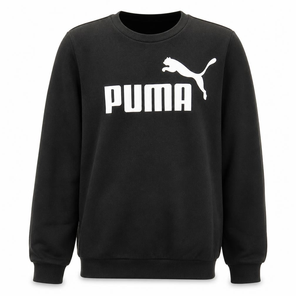 Front view of Puma boys’ black fleece pullover sweatshirt, size 146, regular fit