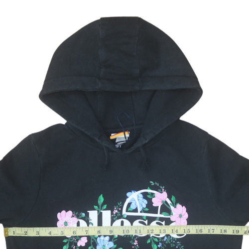 Ellesse Girls Black Floral Logo Hoodie 13-14 Years Pullover Fleece