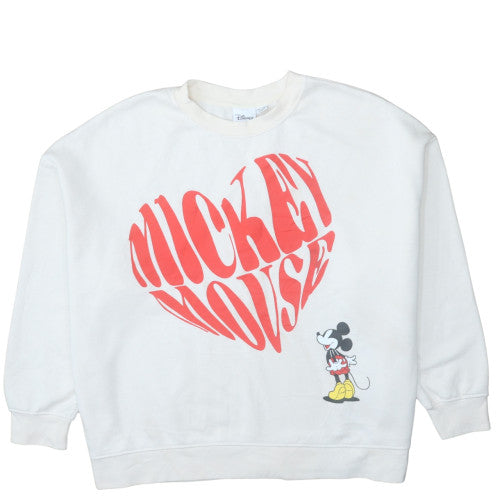 Disney Women White 2XL Pullover Sweatshirt Mickey Mouse Graphic