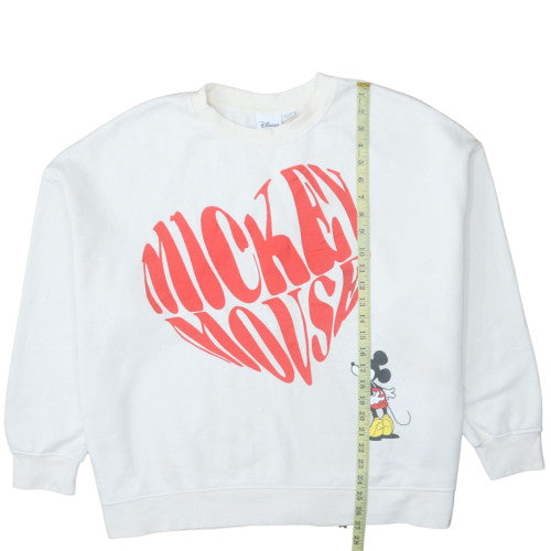 Disney Women White 2XL Pullover Sweatshirt Mickey Mouse Graphic
