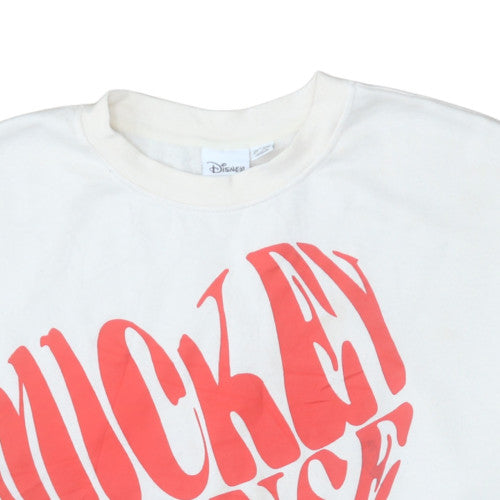 Disney Women White 2XL Pullover Sweatshirt Mickey Mouse Graphic