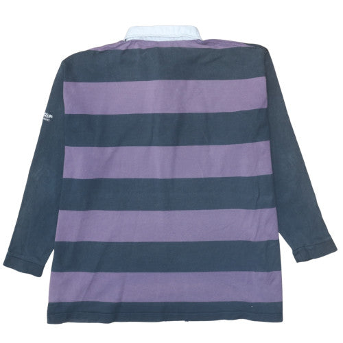 Cotton Traders Men's Purple Striped 3XL Rugby Style Collared Sweatshirt