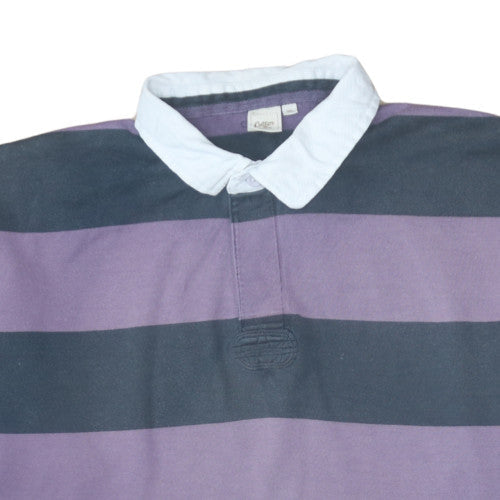 Cotton Traders Men's Purple Striped 3XL Rugby Style Collared Sweatshirt