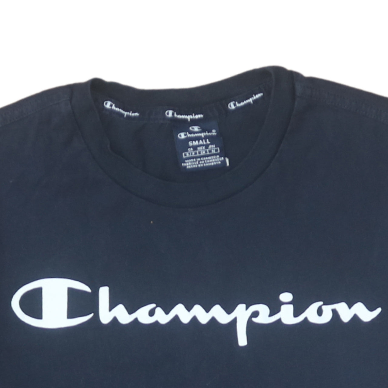 Champion Men's Blue Small Crew Neck Logo Graphic T-Shirt