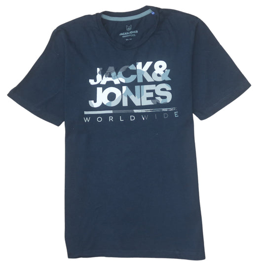Jack & Jones Boys Blue Graphic Logo T-Shirt Size 14 Years Short Sleeve