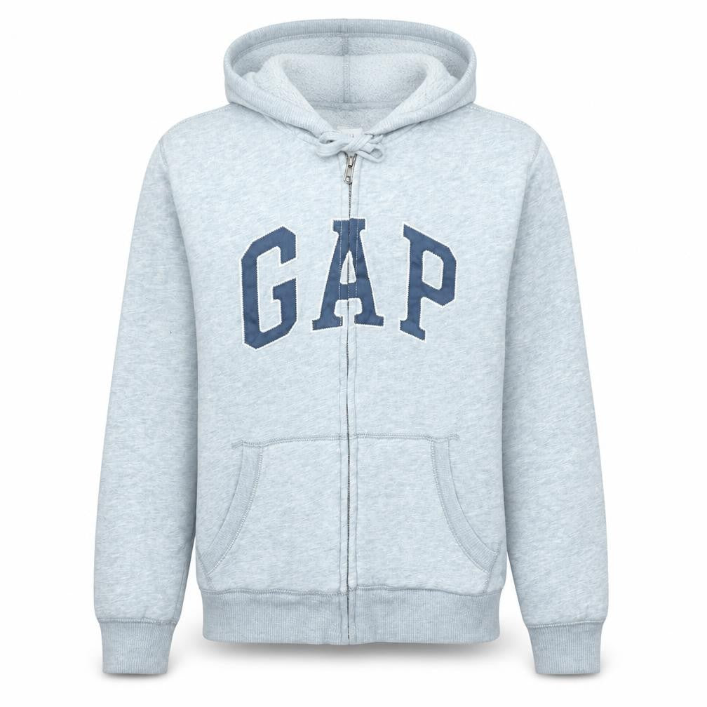 GAP Men's Grey Full Zip Hoodie M Fleece Lined Classic Logo