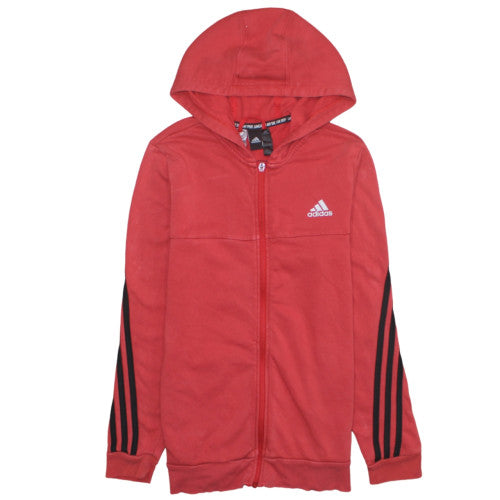 Adidas Boys Red Full Zip Hoodie 14 Years Logo Sportswear Fleece Top