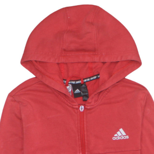 Adidas Boys Red Full Zip Hoodie 14 Years Logo Sportswear Fleece Top