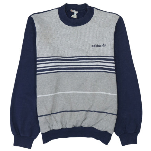 Adidas Mens Grey Navy Retro Crew Neck Striped Sweatshirt L