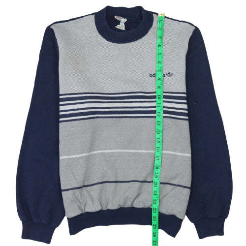 Adidas Mens Grey Navy Retro Crew Neck Striped Sweatshirt L