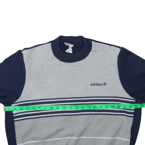 Adidas Mens Grey Navy Retro Crew Neck Striped Sweatshirt L