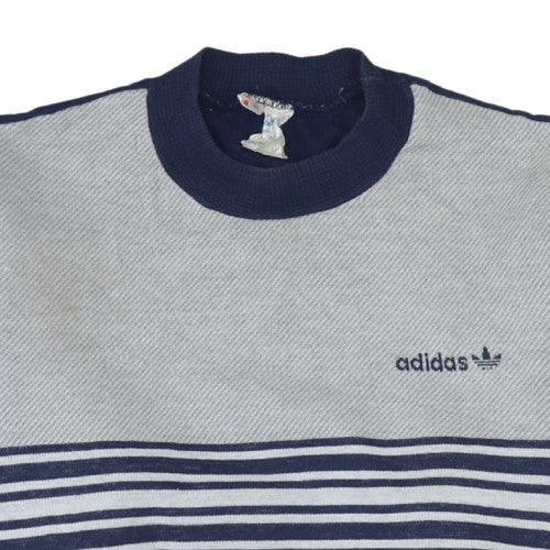Adidas Mens Grey Navy Retro Crew Neck Striped Sweatshirt L