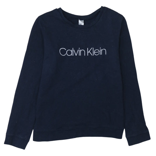 Calvin Klein Women Navy Blue Pullover Sweatshirt Size L Cotton Crew Neck