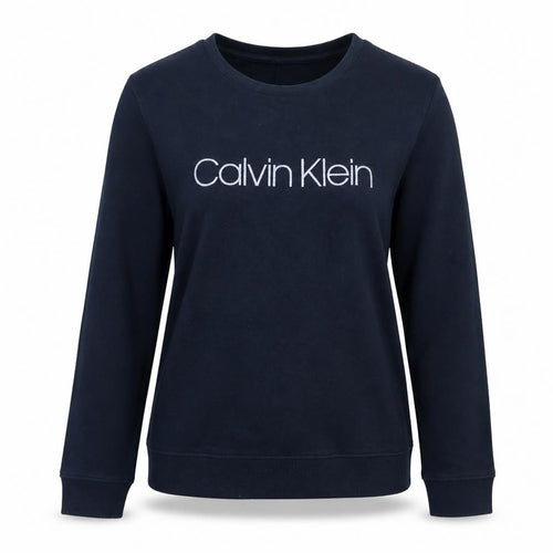 Calvin Klein Women Navy Blue Pullover Sweatshirt Size L Cotton Crew Neck