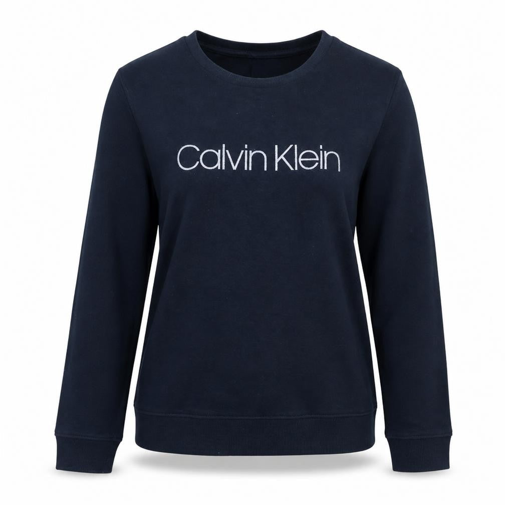 Calvin Klein Women Navy Blue Pullover Sweatshirt Size L Cotton Crew Neck
