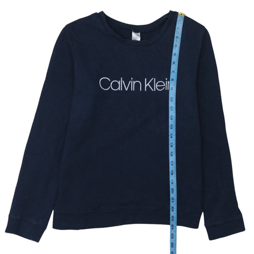 Calvin Klein Women Navy Blue Pullover Sweatshirt Size L Cotton Crew Neck