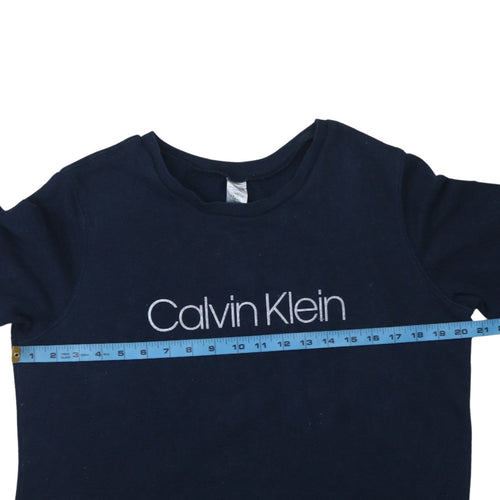 Calvin Klein Women Navy Blue Pullover Sweatshirt Size L Cotton Crew Neck