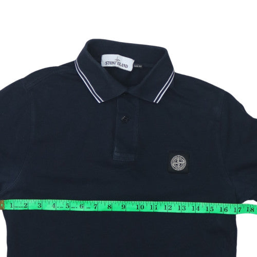 Stone Island Men's Navy Cotton Slim Fit Short Sleeve Polo Shirt Size S