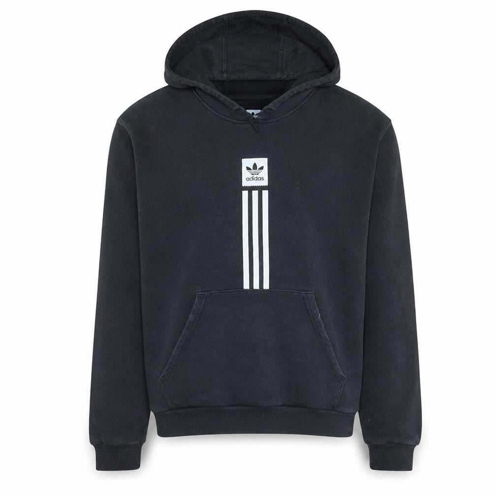Front view of Adidas men’s black pullover hoodie medium fleece sportswear