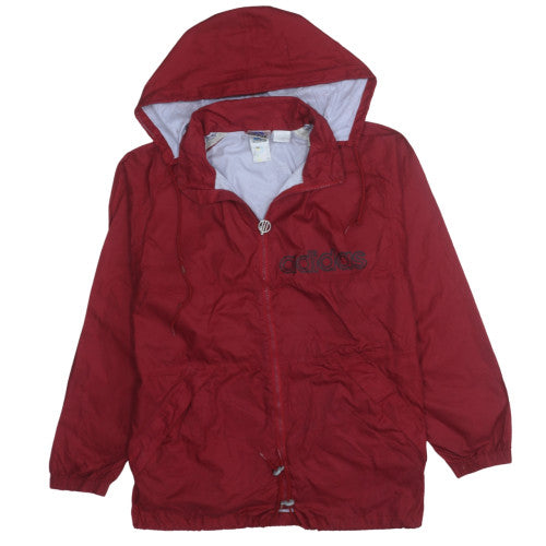 adidas Womens Red Windbreaker Hooded Jacket Size 12 Lightweight Zip