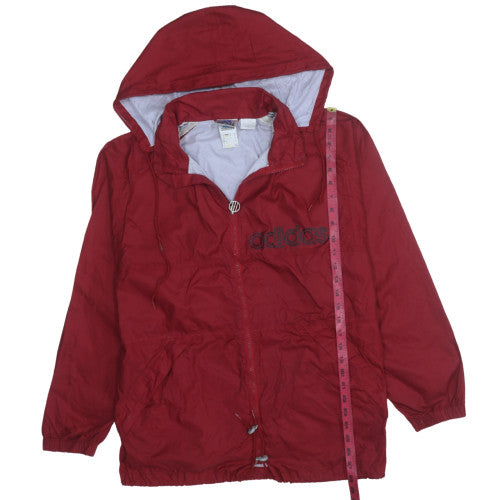 adidas Womens Red Windbreaker Hooded Jacket Size 12 Lightweight Zip