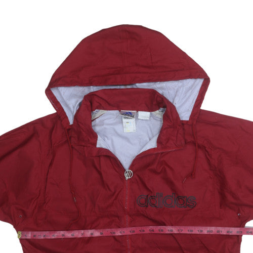 adidas Womens Red Windbreaker Hooded Jacket Size 12 Lightweight Zip