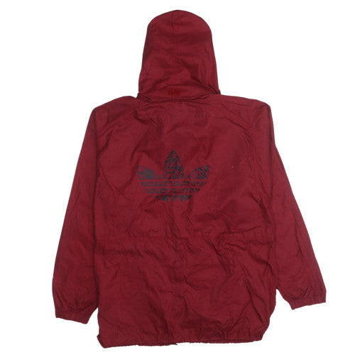 adidas Womens Red Windbreaker Hooded Jacket Size 12 Lightweight Zip