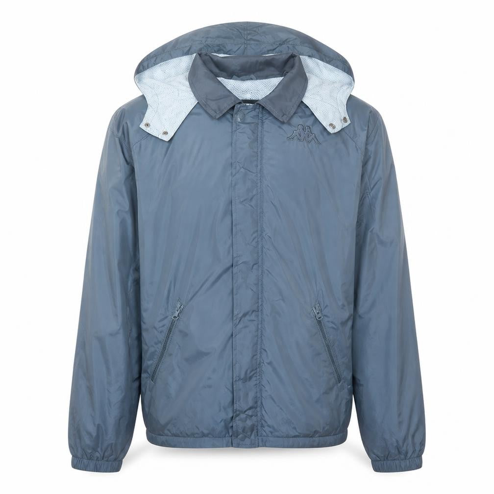 Front view of Kappa Men's Blue Nylon Hooded Windbreaker Jacket, size L