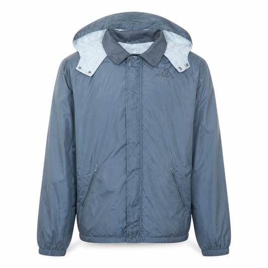 Front view of Kappa Men's Blue Nylon Hooded Windbreaker Jacket, size L