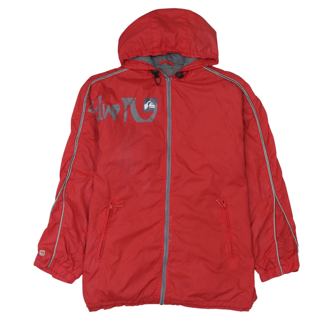 Quiksilver Womens Red Windbreaker Jacket Size 16 Hooded Full Zip