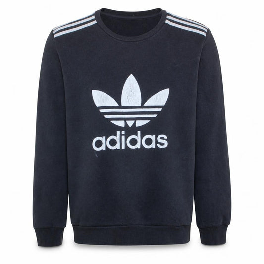 Front view of Adidas men’s black xl crew neck pullover sweatshirt logo sportswear