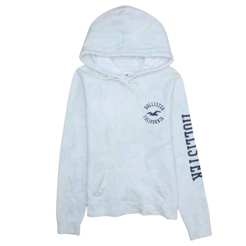 Hollister Women’s White Hoodie Medium Pullover Cotton Blend Logo Print