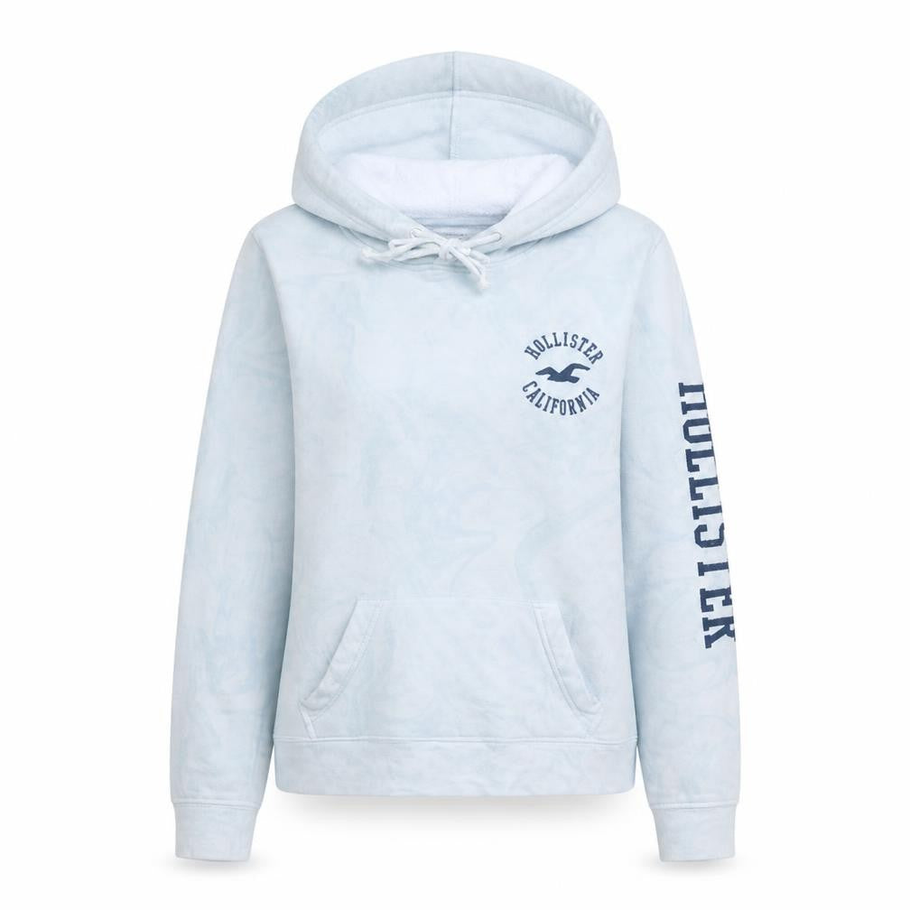Hollister Women’s White Hoodie Medium Pullover Cotton Blend Logo Print